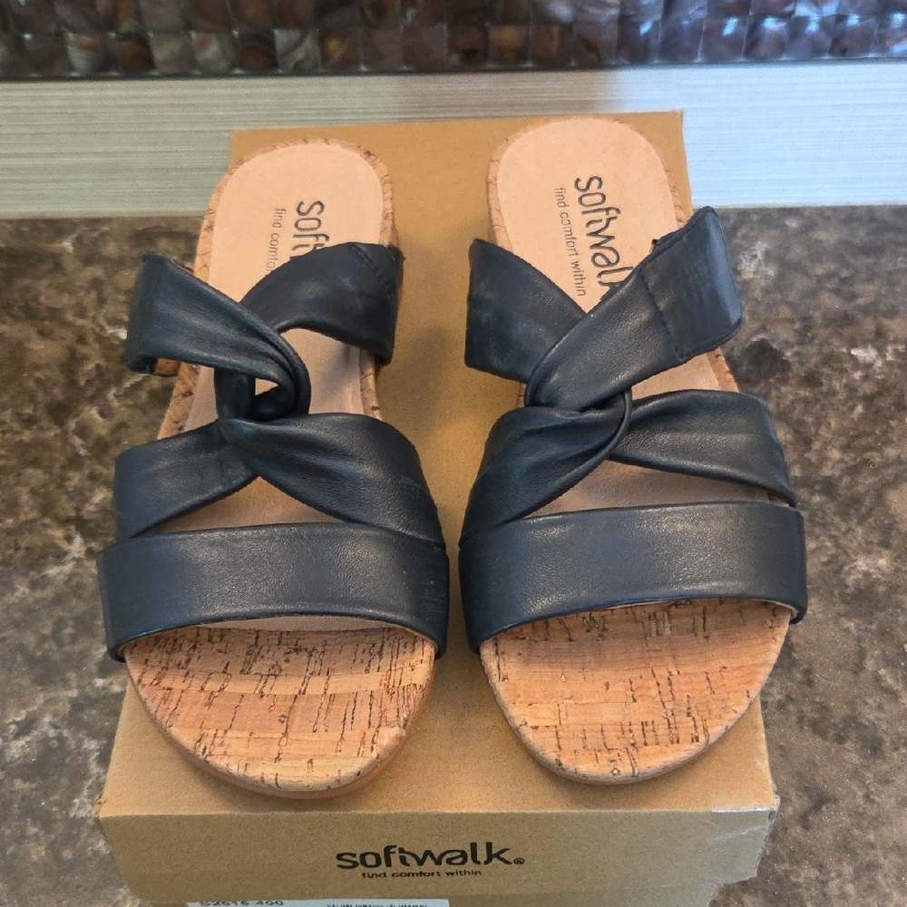 NIB SoftWalk Navy Sandals Slip-On Comfort